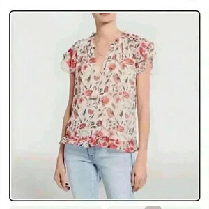 MISA Los Angeles Olga floral chiffon blouse with tasseled tie